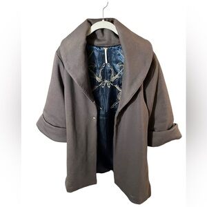 Free People Cropped Sleeve Gray Coat with Blue and Gold Lining